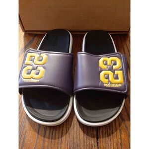 New Size 7.5 Trudgeman #23 Jordan Slides Casual Shoes Shower Shoes Purple Yellow